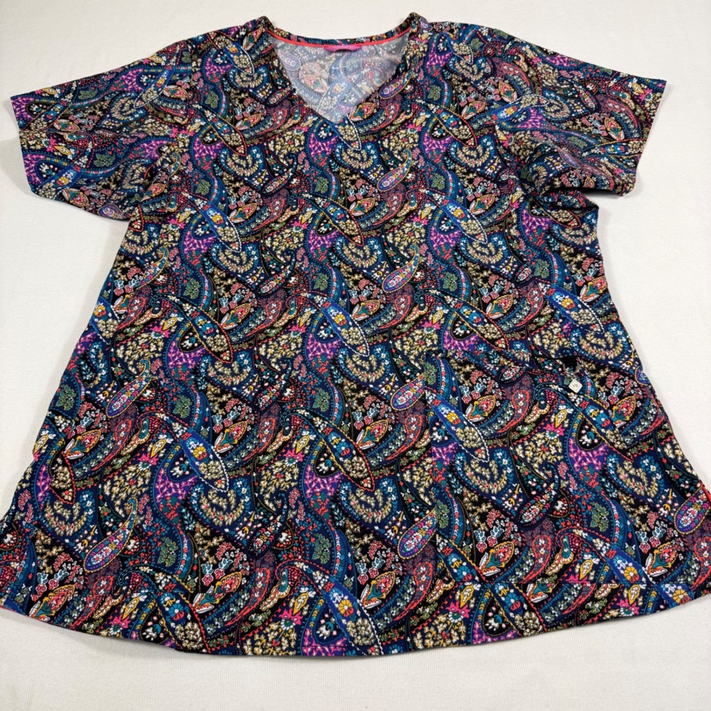 Vera Bradley Scrub Top Large Multicolor Paisley V-Neck Short Sleeve V6117